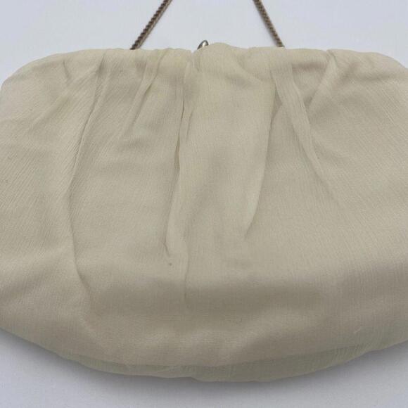 Vintage Cream Chiffon Fabric USA Clutch Evening Bag Gold Hardware Purse - Picture 4 of 12